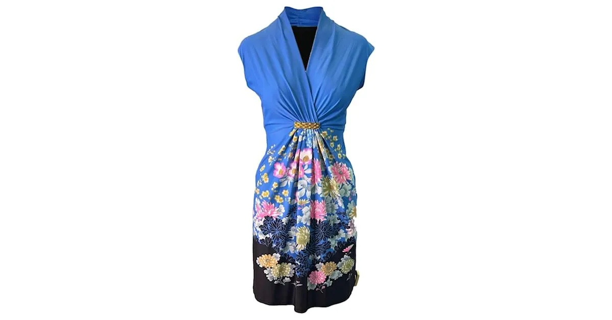 Vestido estampado Roberto Cavalli azul y multicolor Talla US S 