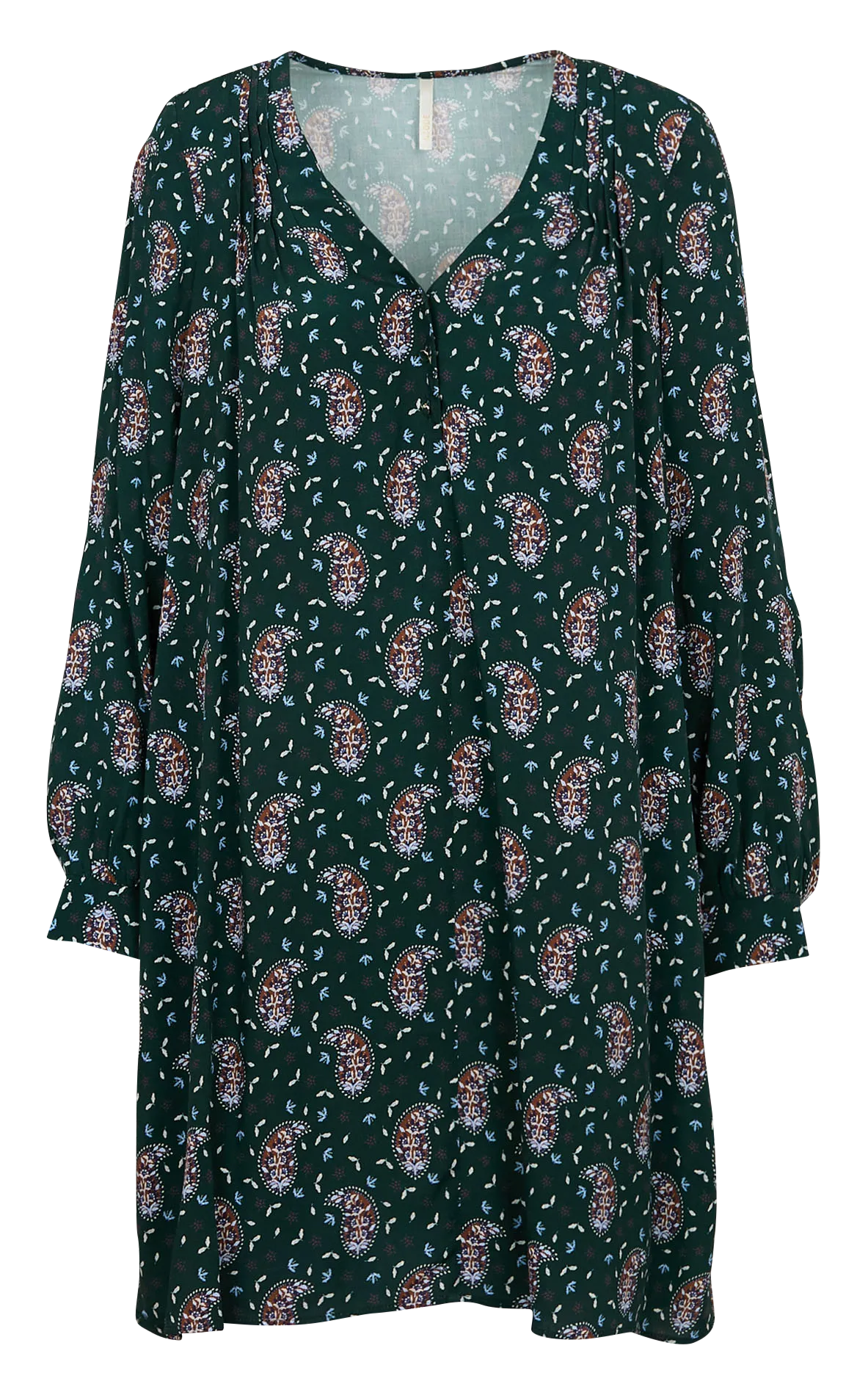 Vestido holgado con cuello de pico en verde