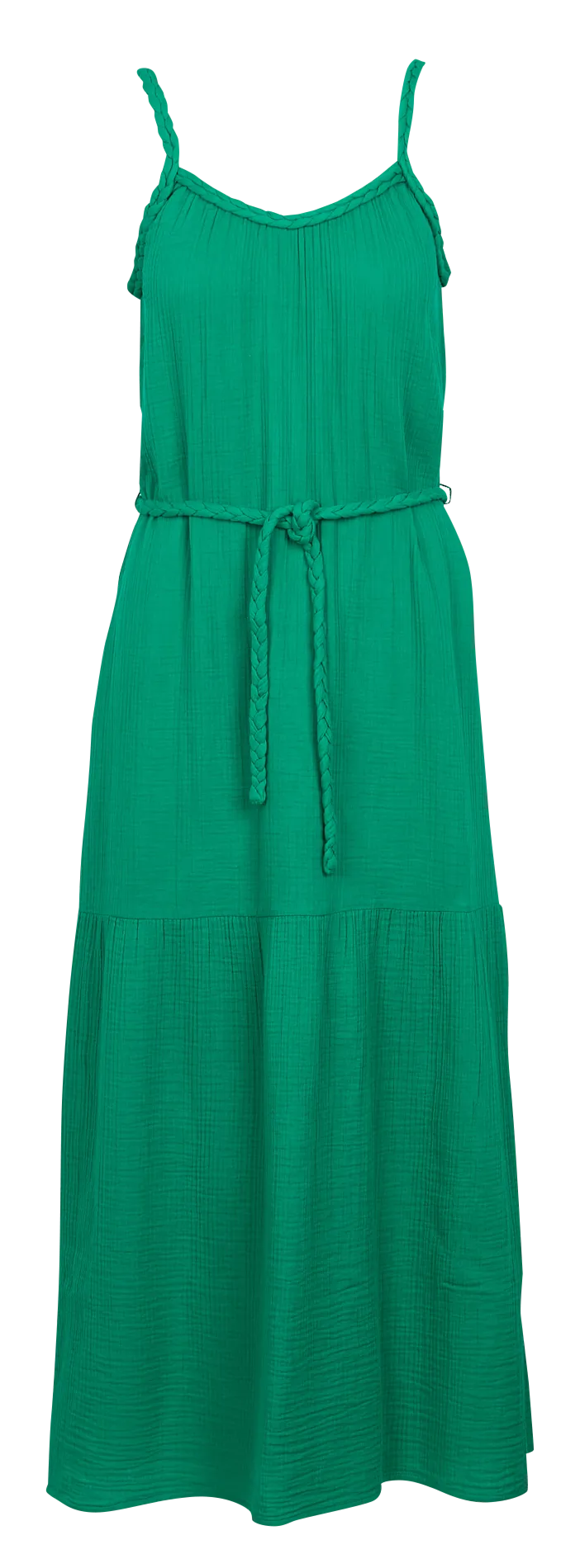 Vestido largo entallado y trenzado de algodón orgánico en verde