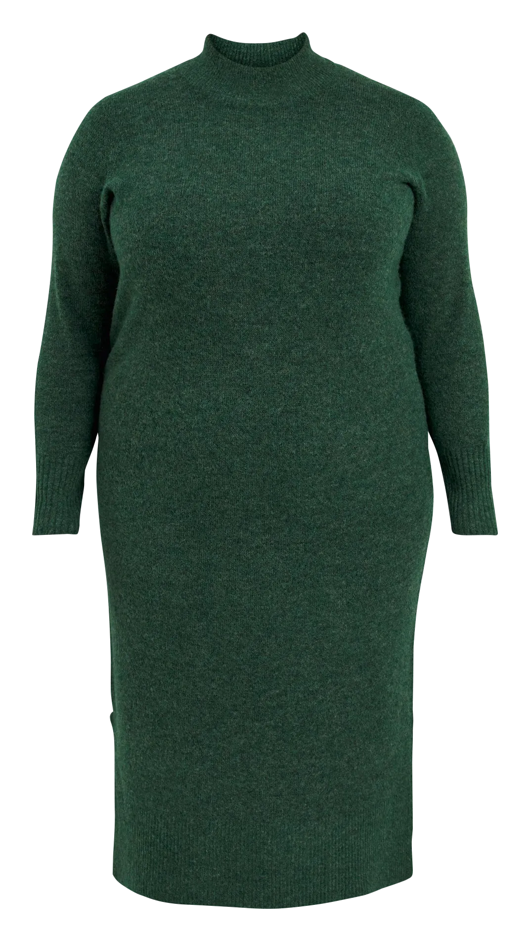 Vestido midi de punto con cuello vuelto en verde