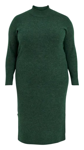 Vestido midi de punto con cuello vuelto en verde